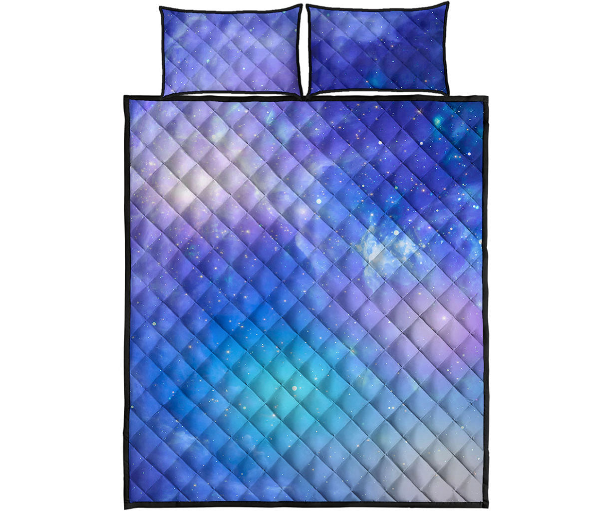 Blue Light Nebula Galaxy Space Print Quilt Bed Set