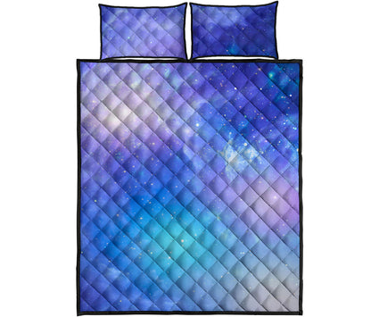 Blue Light Nebula Galaxy Space Print Quilt Bed Set