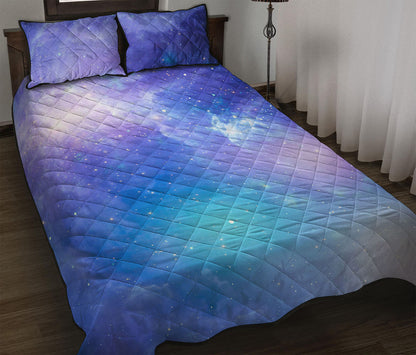 Blue Light Nebula Galaxy Space Print Quilt Bed Set