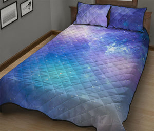 Blue Light Nebula Galaxy Space Print Quilt Bed Set