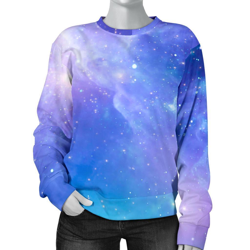 Blue Light Nebula Galaxy Space Print Women's Crewneck Sweatshirt GearFrost