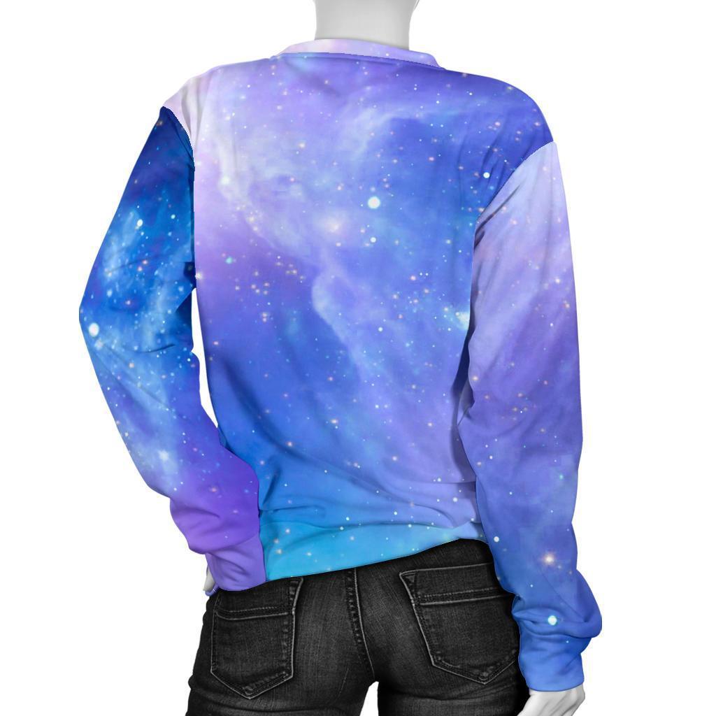 Blue Light Nebula Galaxy Space Print Women's Crewneck Sweatshirt GearFrost