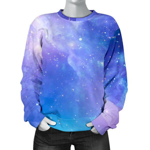 Blue Light Nebula Galaxy Space Print Women's Crewneck Sweatshirt GearFrost