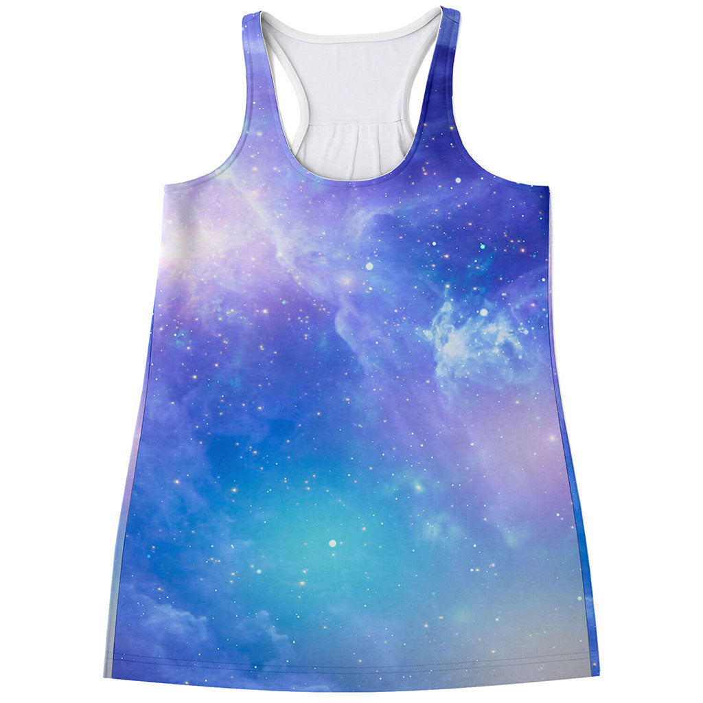 Blue Light Nebula Galaxy Space Print Women's Racerback Tank Top