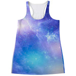 Blue Light Nebula Galaxy Space Print Women's Racerback Tank Top