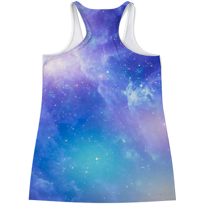 Blue Light Nebula Galaxy Space Print Women's Racerback Tank Top