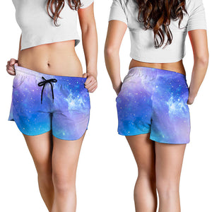 Blue Light Nebula Galaxy Space Print Women's Shorts