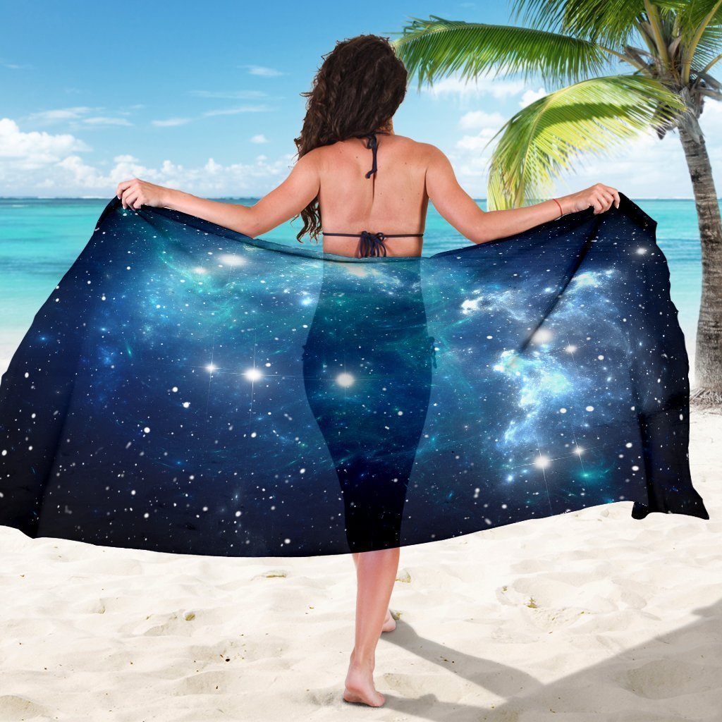 Blue Light Sparkle Galaxy Space Print Beach Sarong Wrap GearFrost