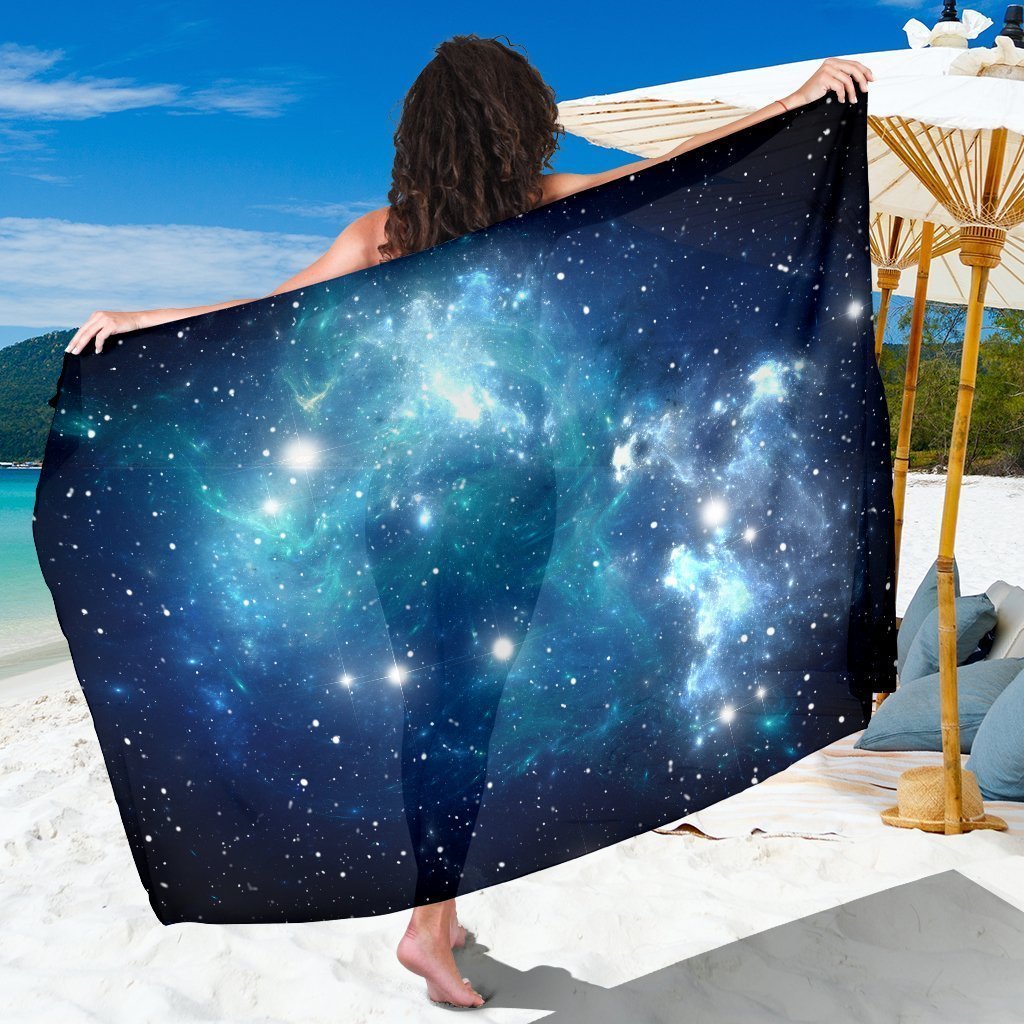 Blue Light Sparkle Galaxy Space Print Beach Sarong Wrap GearFrost
