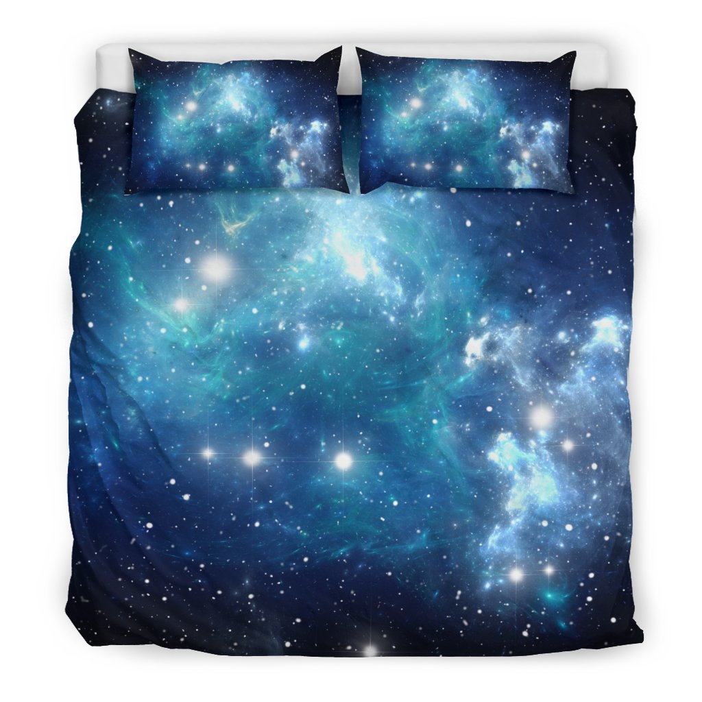 Blue Light Sparkle Galaxy Space Print Duvet Cover Bedding Set GearFrost
