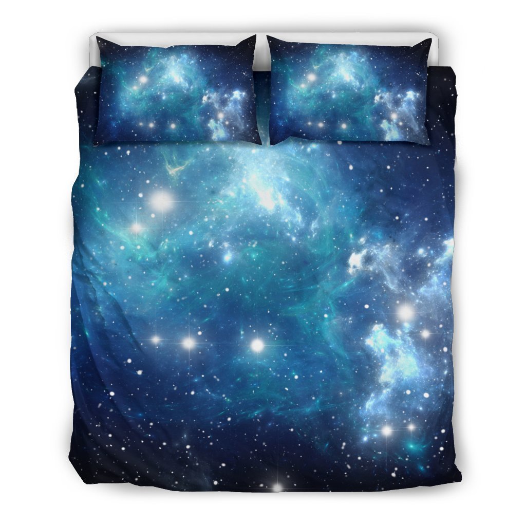 Blue Light Sparkle Galaxy Space Print Duvet Cover Bedding Set GearFrost