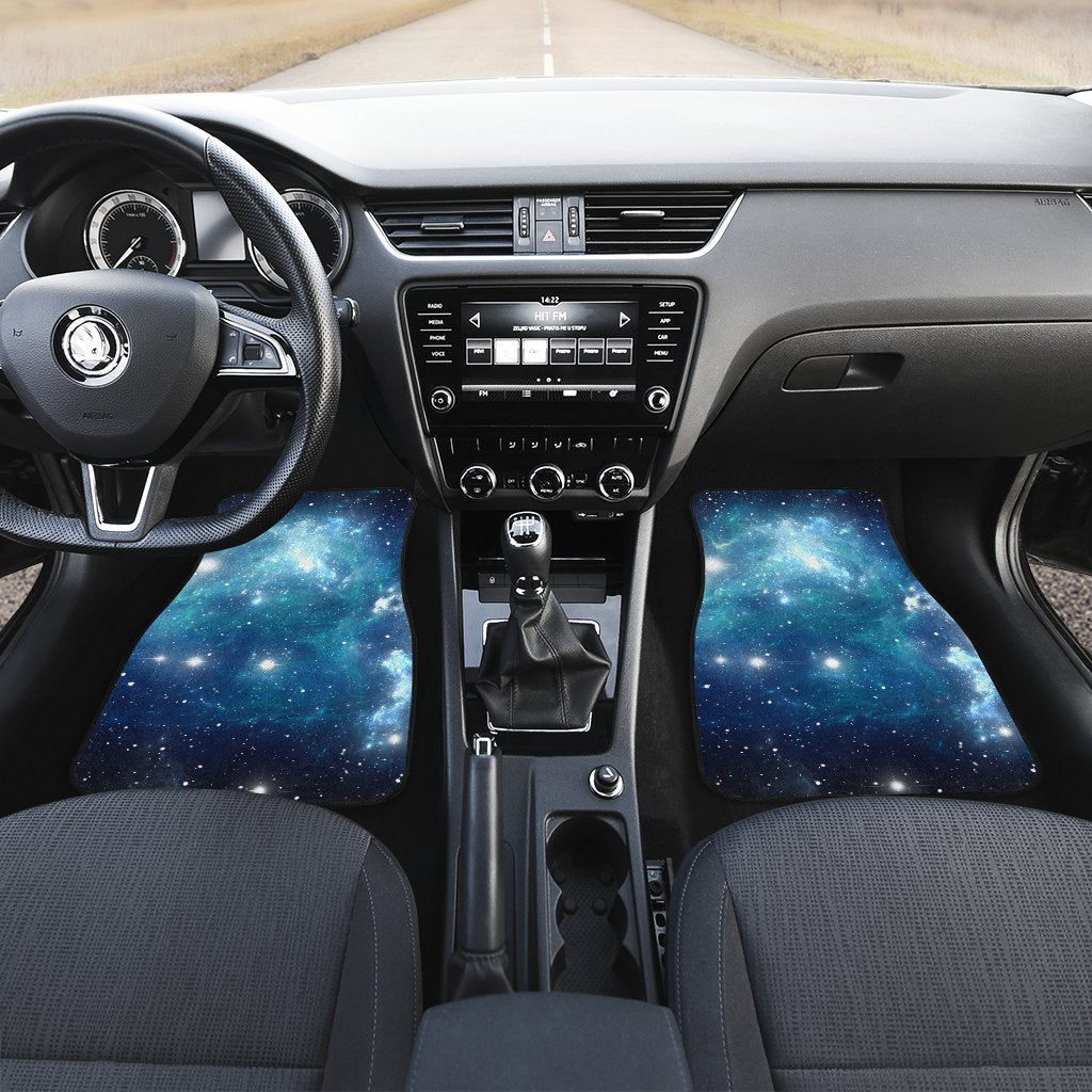 Blue Light Sparkle Galaxy Space Print Front and Back Car Floor Mats GearFrost