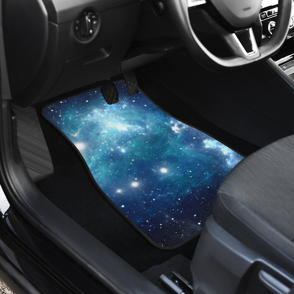 Blue Light Sparkle Galaxy Space Print Front and Back Car Floor Mats GearFrost