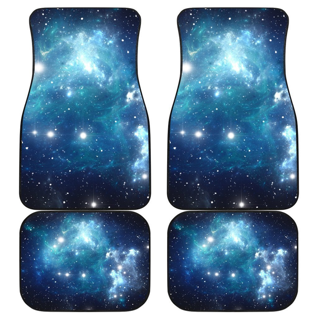 Blue Light Sparkle Galaxy Space Print Front and Back Car Floor Mats GearFrost