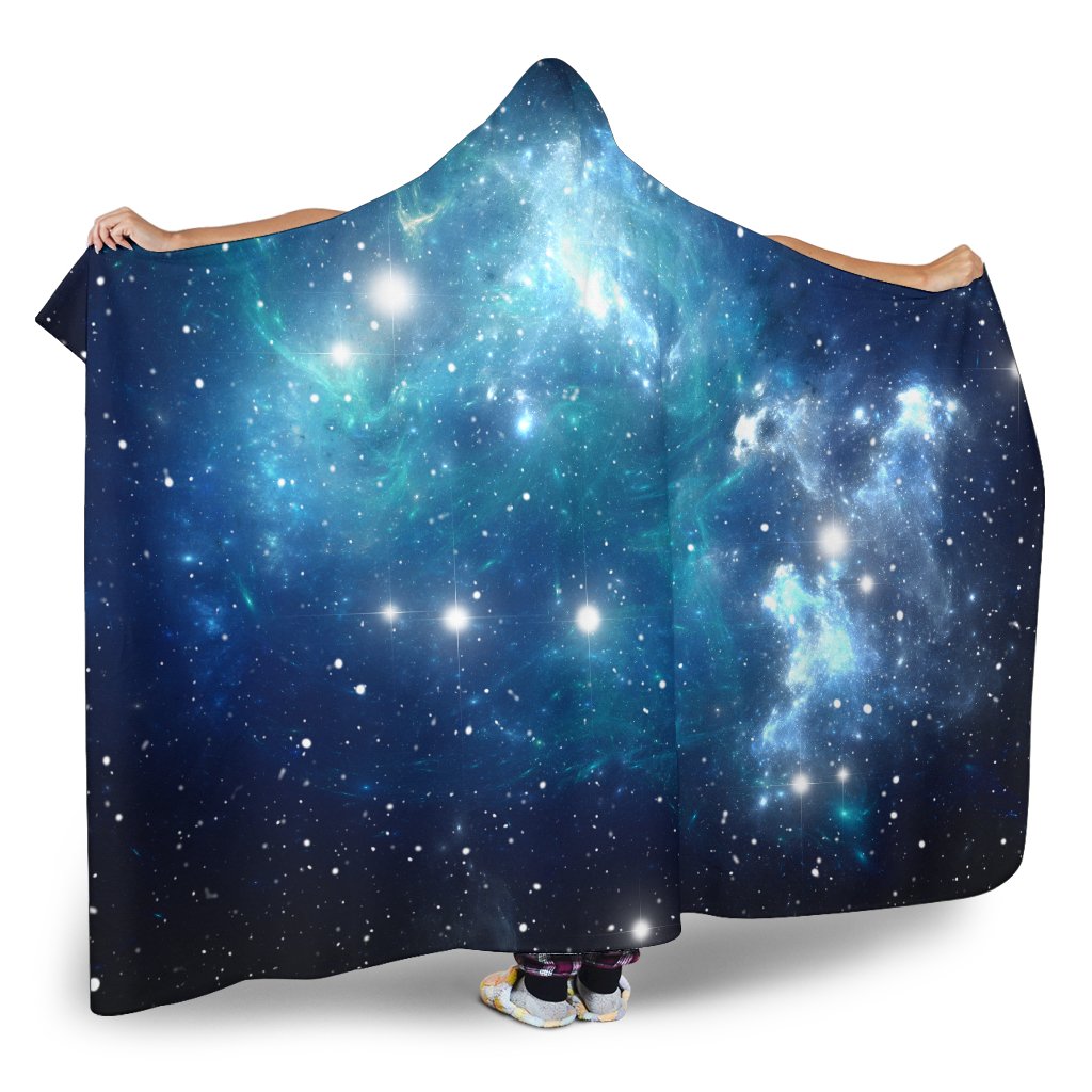 Blue Light Sparkle Galaxy Space Print Hooded Blanket GearFrost