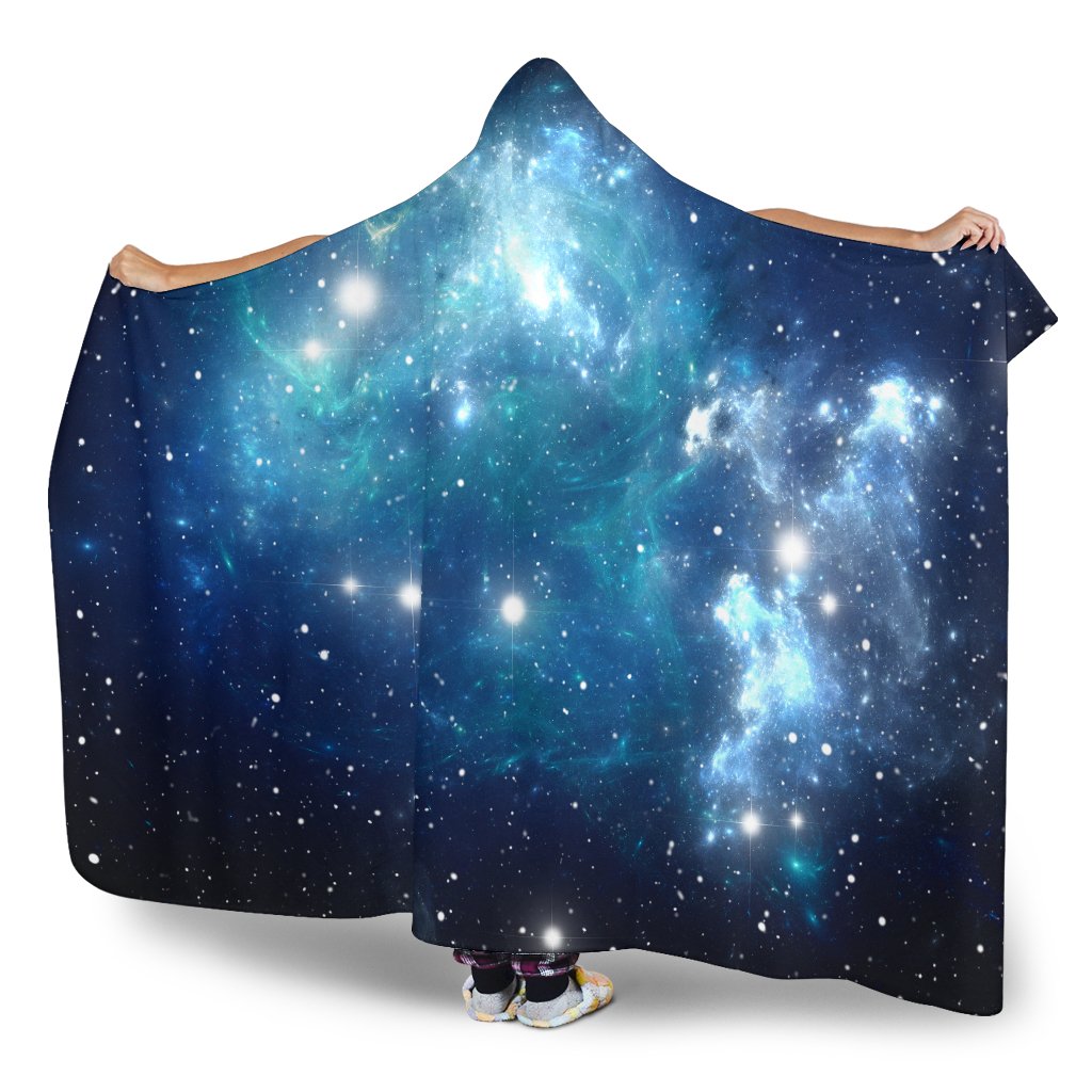 Blue Light Sparkle Galaxy Space Print Hooded Blanket GearFrost