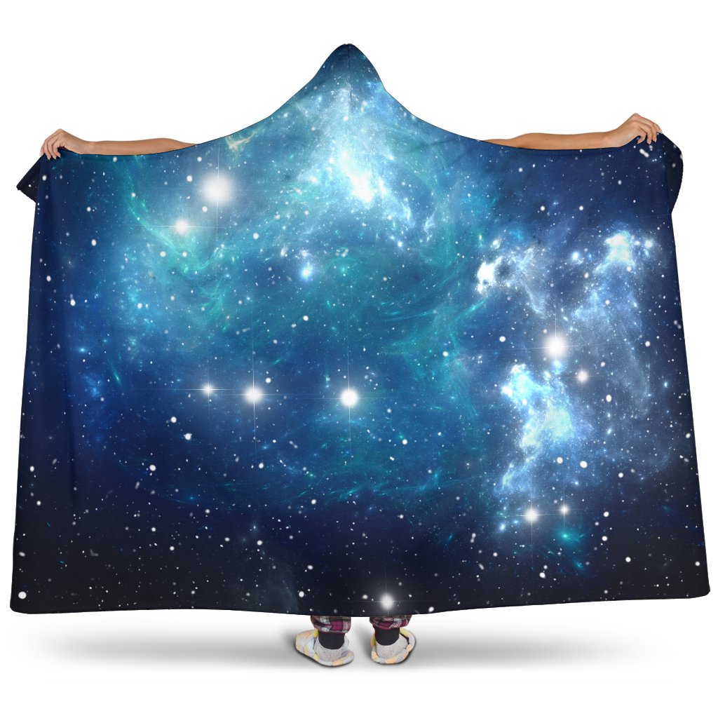 Blue Light Sparkle Galaxy Space Print Hooded Blanket GearFrost