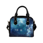 Blue Light Sparkle Galaxy Space Print Leather Shoulder Handbag GearFrost