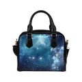 Blue Light Sparkle Galaxy Space Print Leather Shoulder Handbag