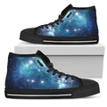 Blue Light Sparkle Galaxy Space Print Black High Top Sneakers