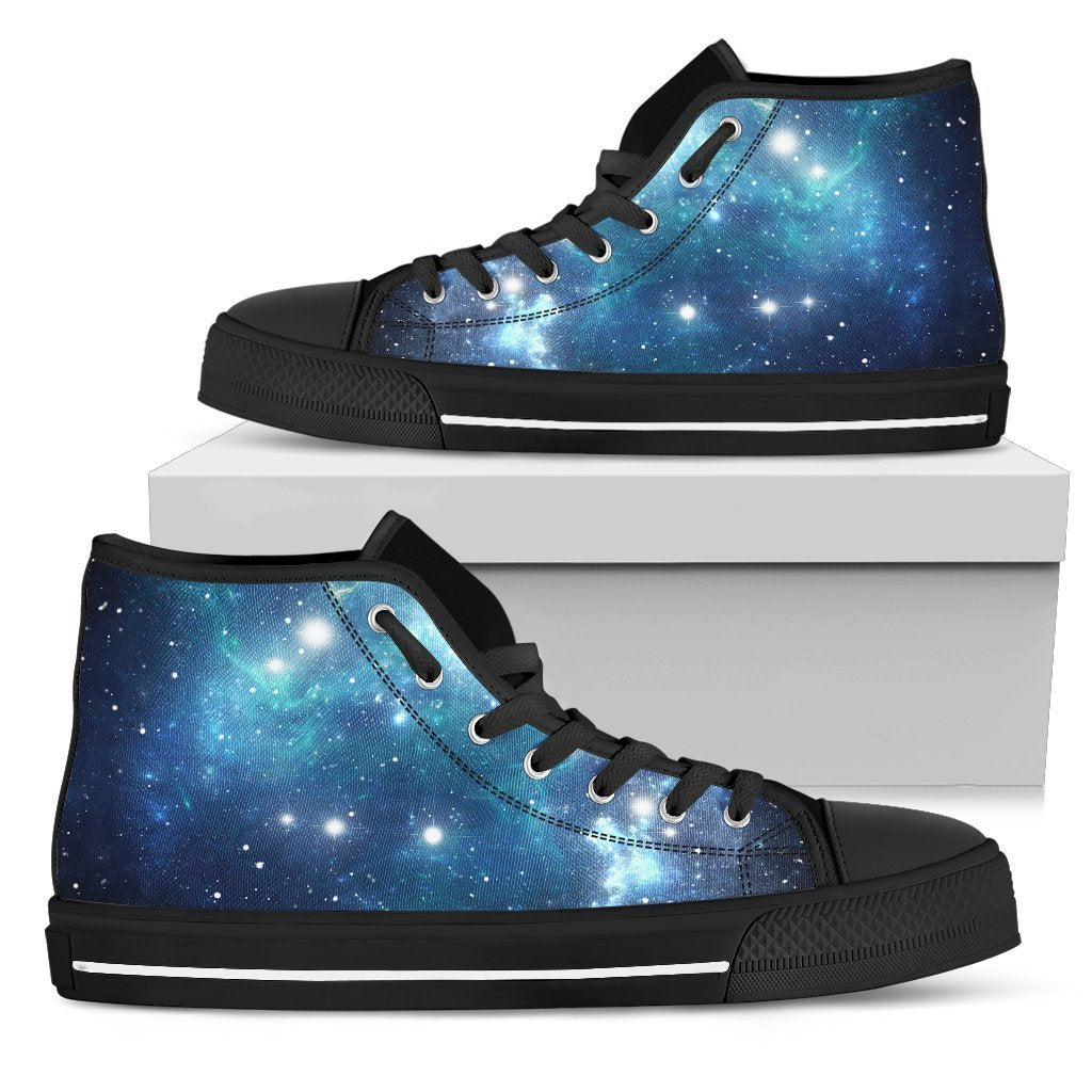 Blue Light Sparkle Galaxy Space Print Men's High Top Shoes GearFrost