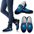 Blue Light Sparkle Galaxy Space Print Black Slip On Sneakers
