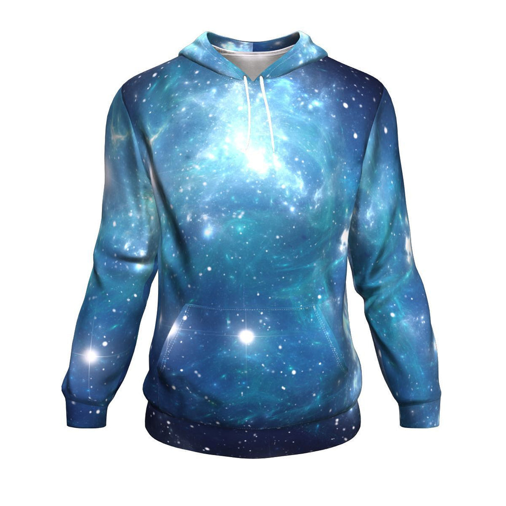 Blue Light Sparkle Galaxy Space Print Unisex Pullover Hoodie GearFrost