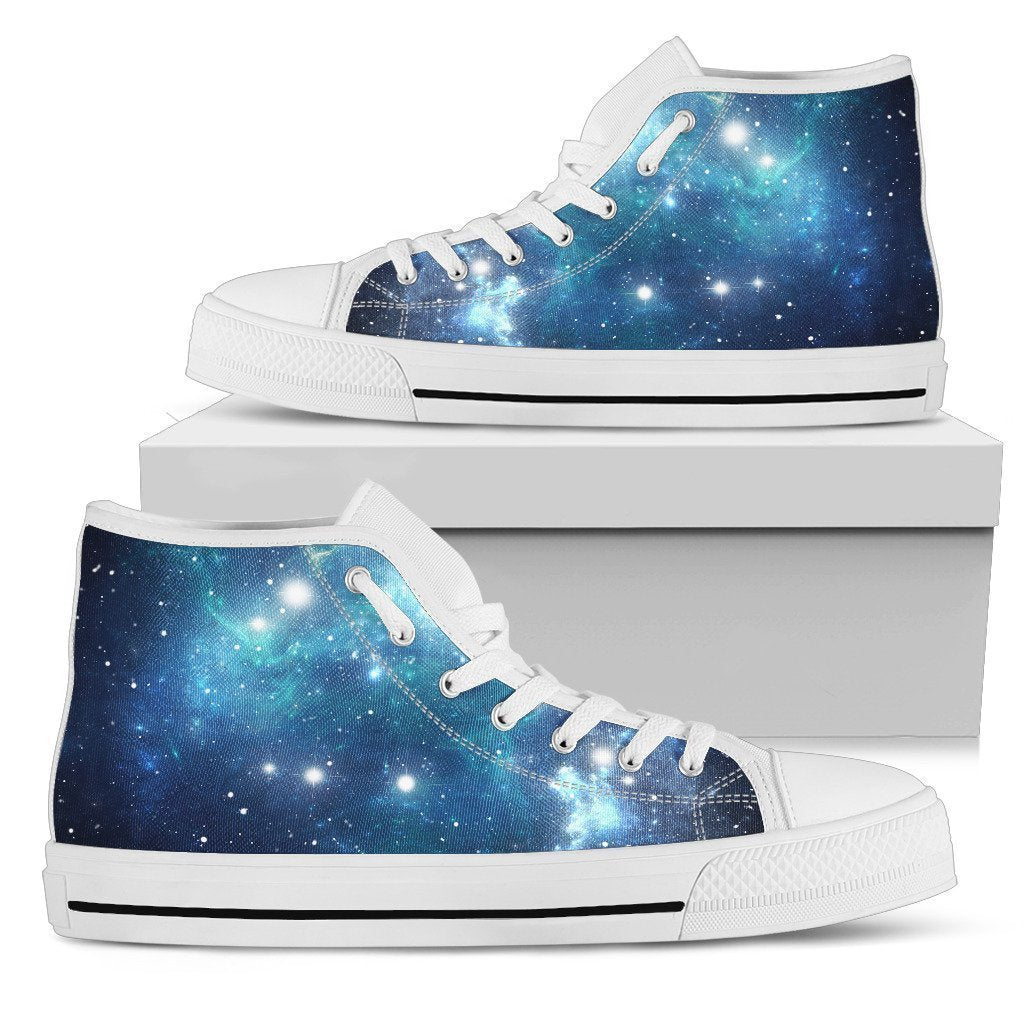 Blue Light Sparkle Galaxy Space Print Women's High Top Shoes GearFrost
