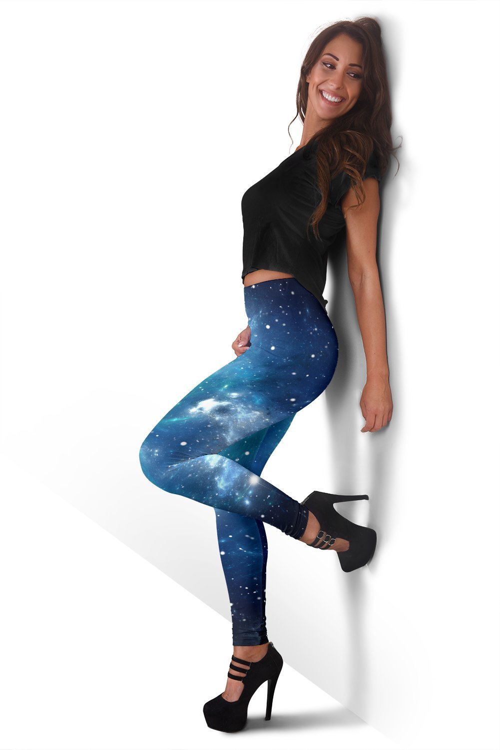 Blue Light Sparkle Galaxy Space Print Women's Leggings GearFrost