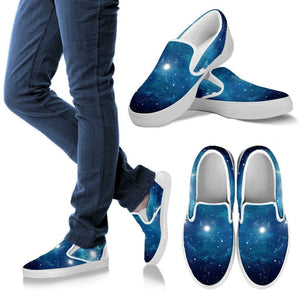 Blue Light Sparkle Galaxy Space Print Women's Slip On Shoes GearFrost