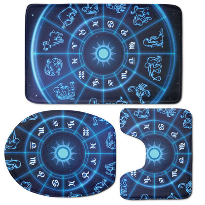 Blue Light Zodiac Circle Print 3 Piece Bath Mat Set