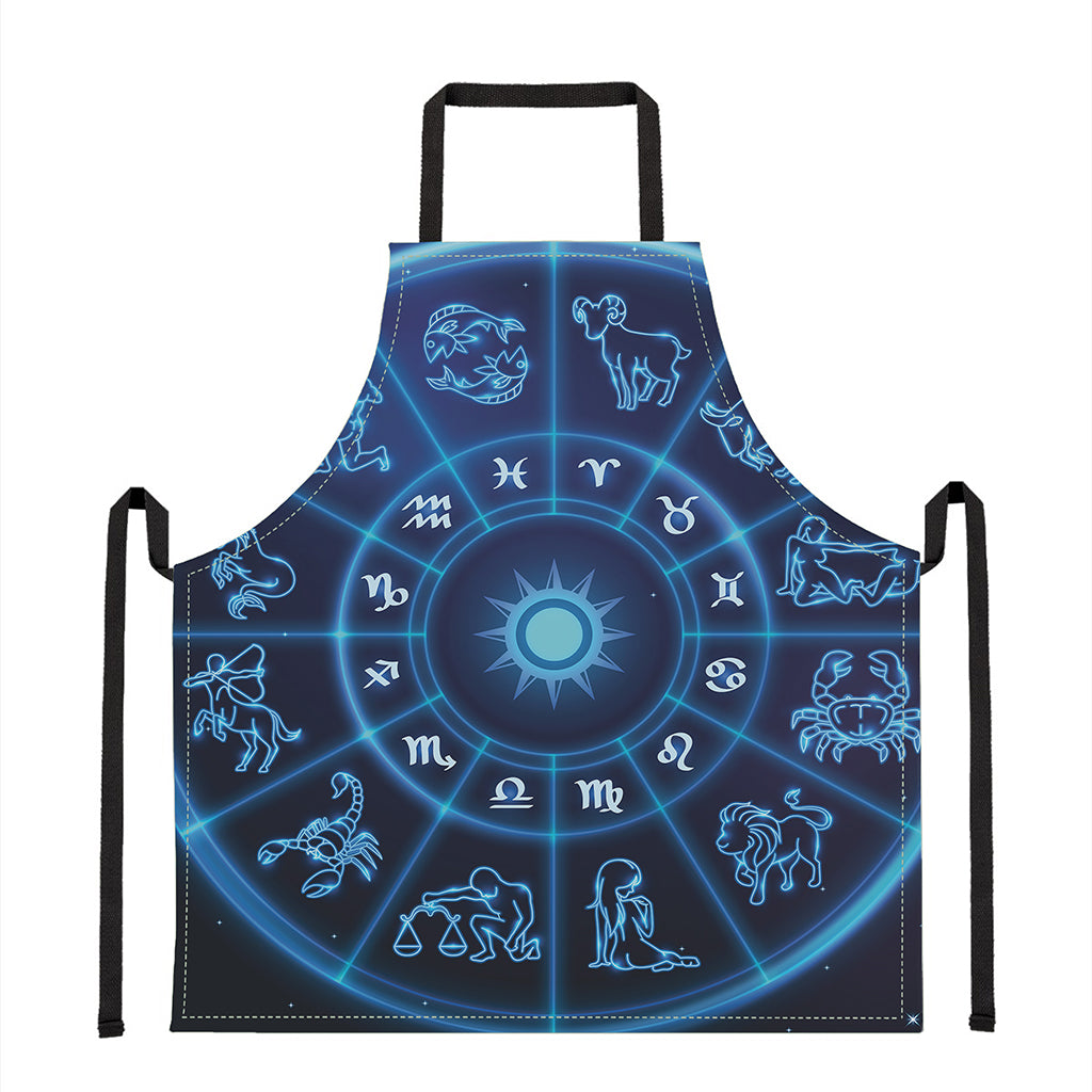 Blue Light Zodiac Circle Print Apron