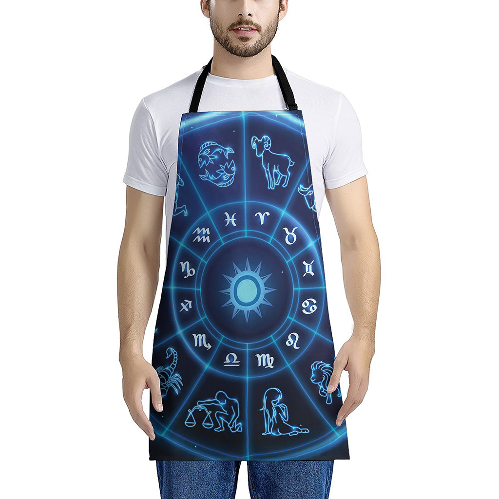 Blue Light Zodiac Circle Print Apron