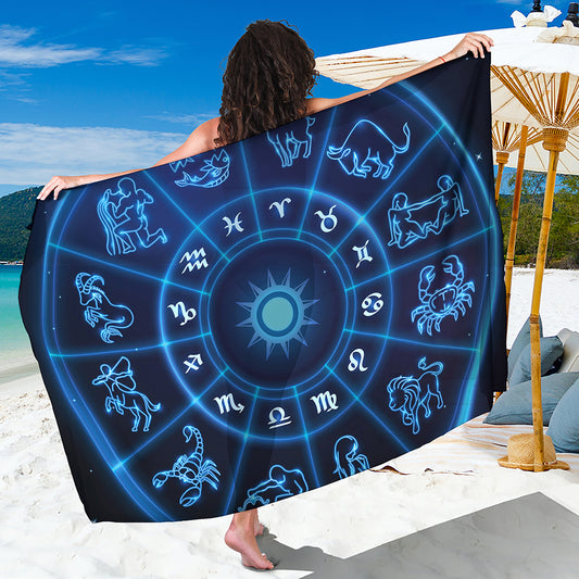 Blue Light Zodiac Circle Print Beach Sarong Wrap
