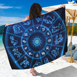 Blue Light Zodiac Circle Print Beach Sarong Wrap