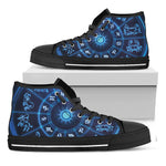 Blue Light Zodiac Circle Print Black High Top Shoes