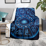 Blue Light Zodiac Circle Print Blanket