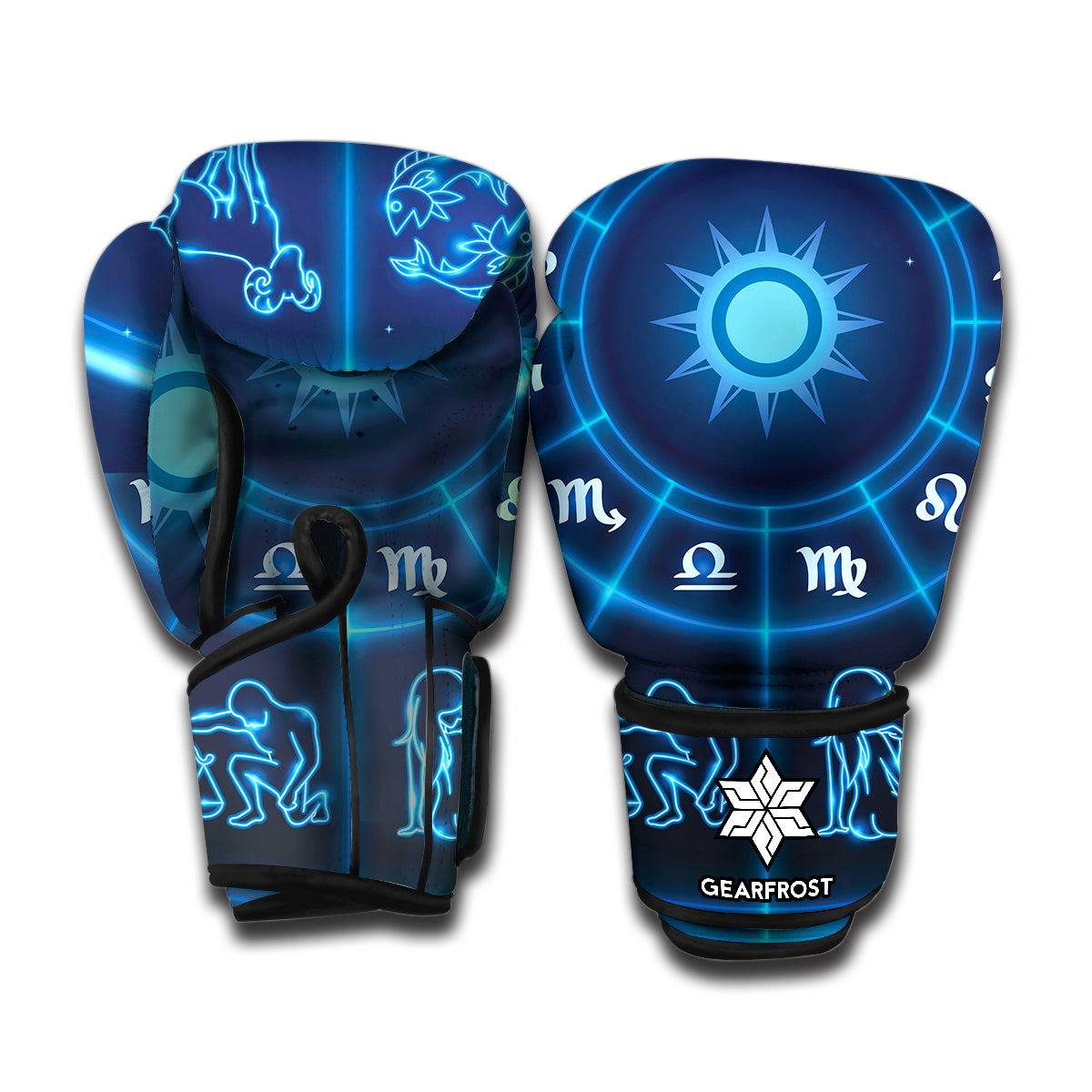 Blue Light Zodiac Circle Print Boxing Gloves