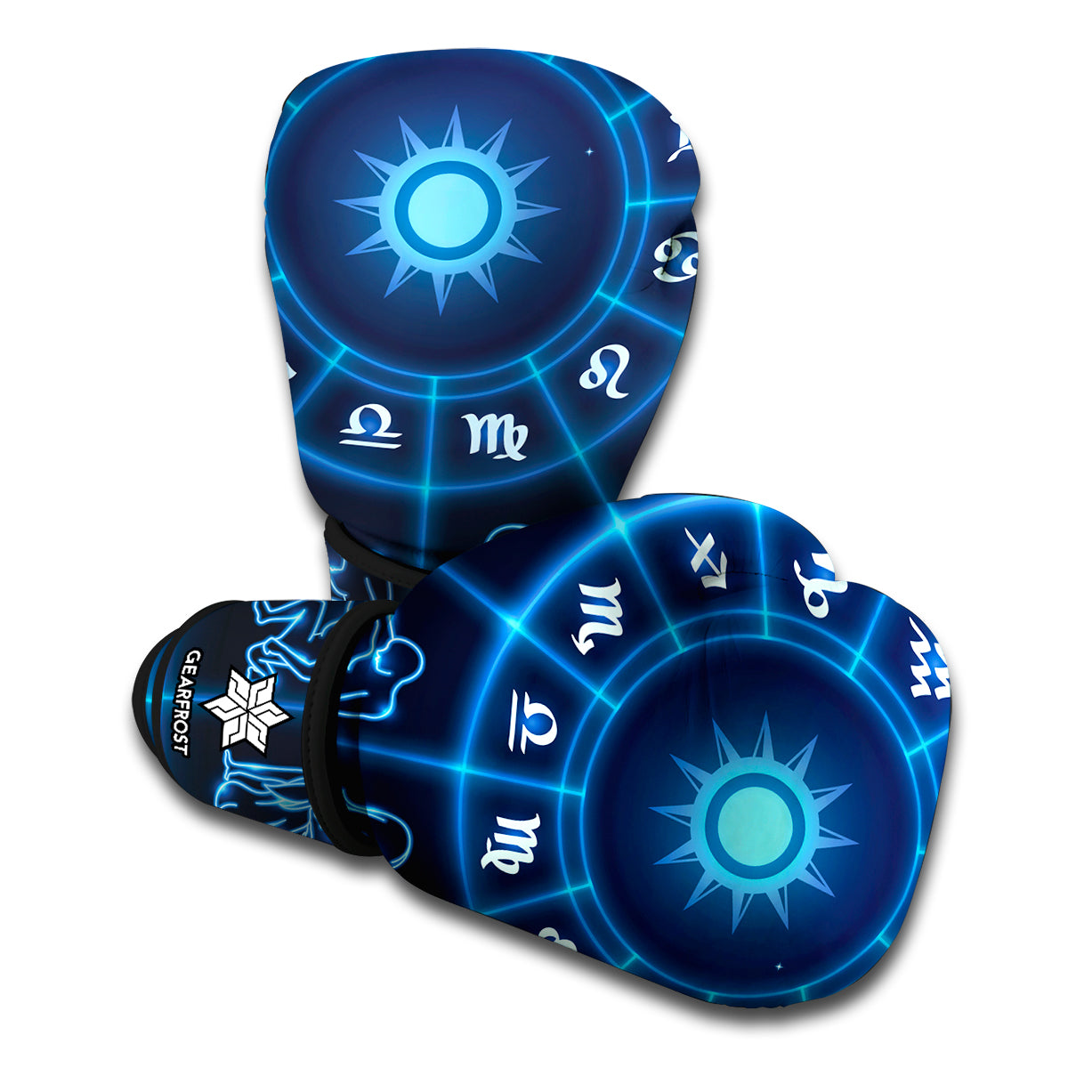 Blue Light Zodiac Circle Print Boxing Gloves
