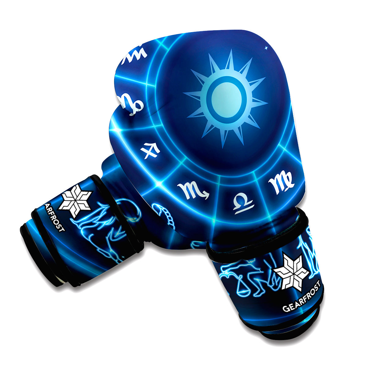 Blue Light Zodiac Circle Print Boxing Gloves