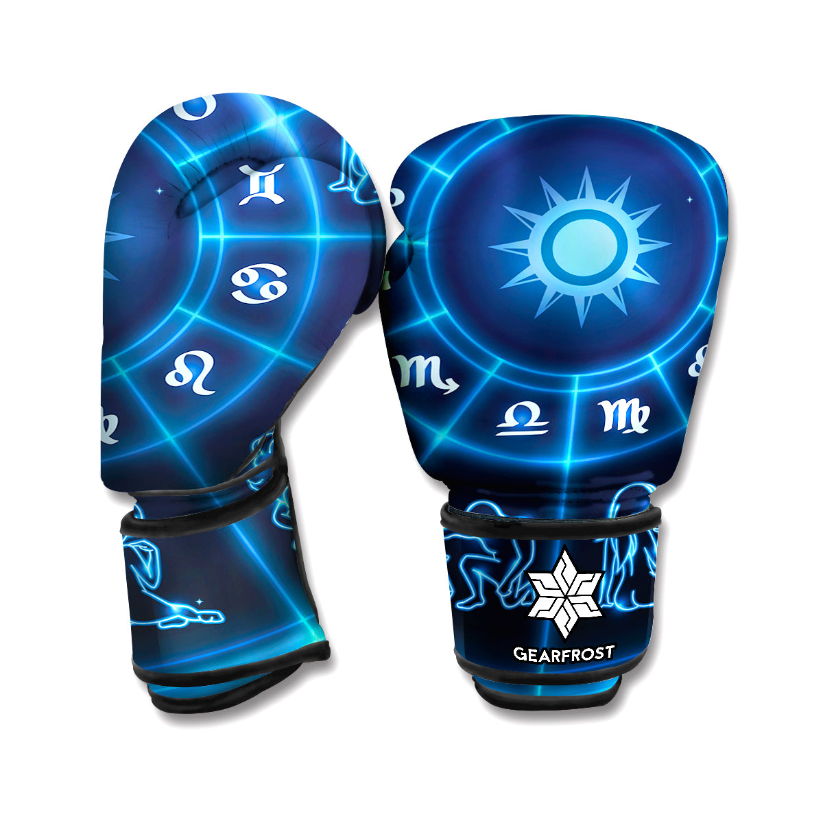 Blue Light Zodiac Circle Print Boxing Gloves