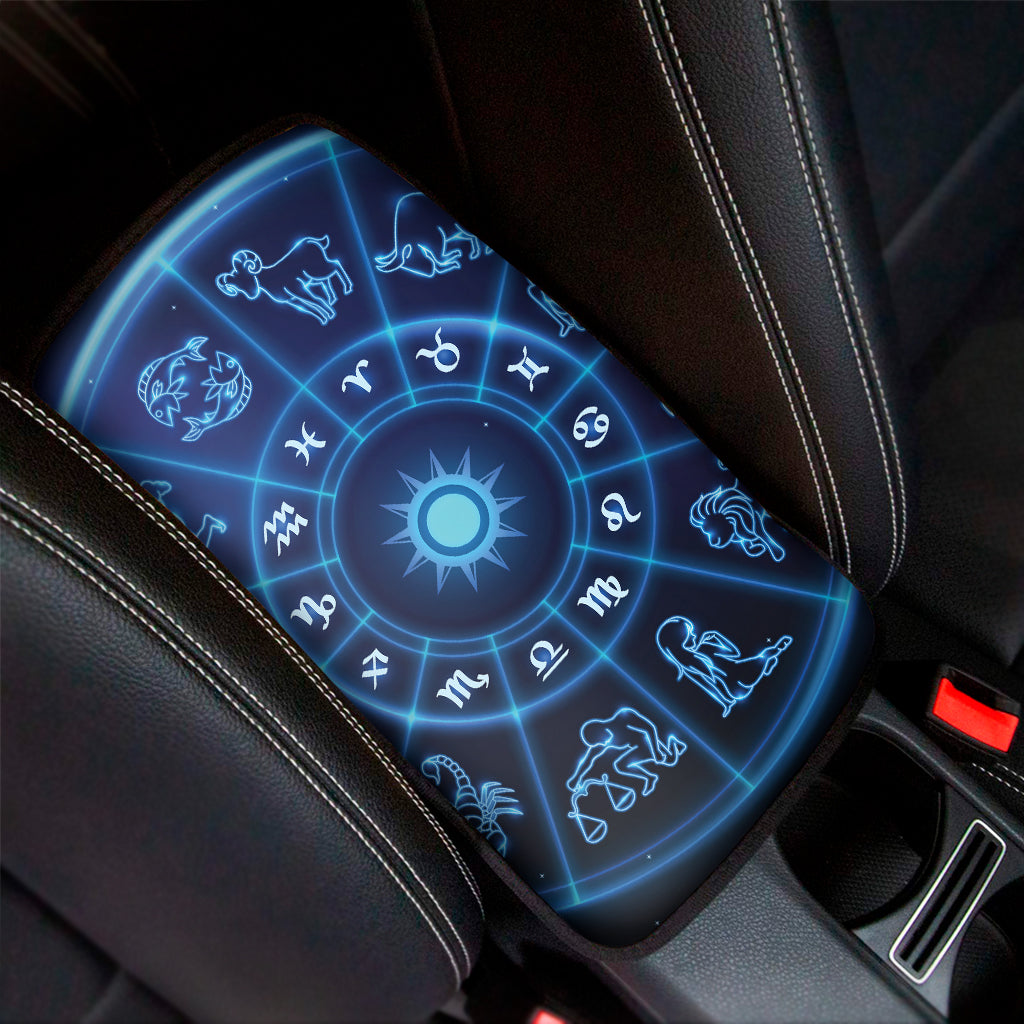 Blue Light Zodiac Circle Print Car Center Console Cover