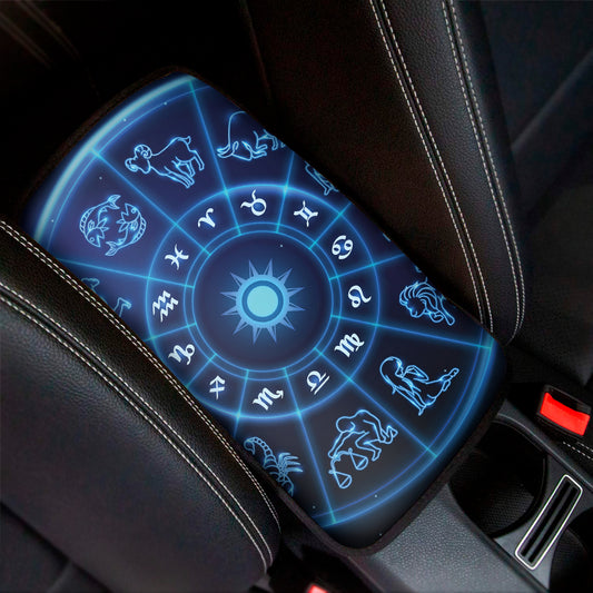 Blue Light Zodiac Circle Print Car Center Console Cover