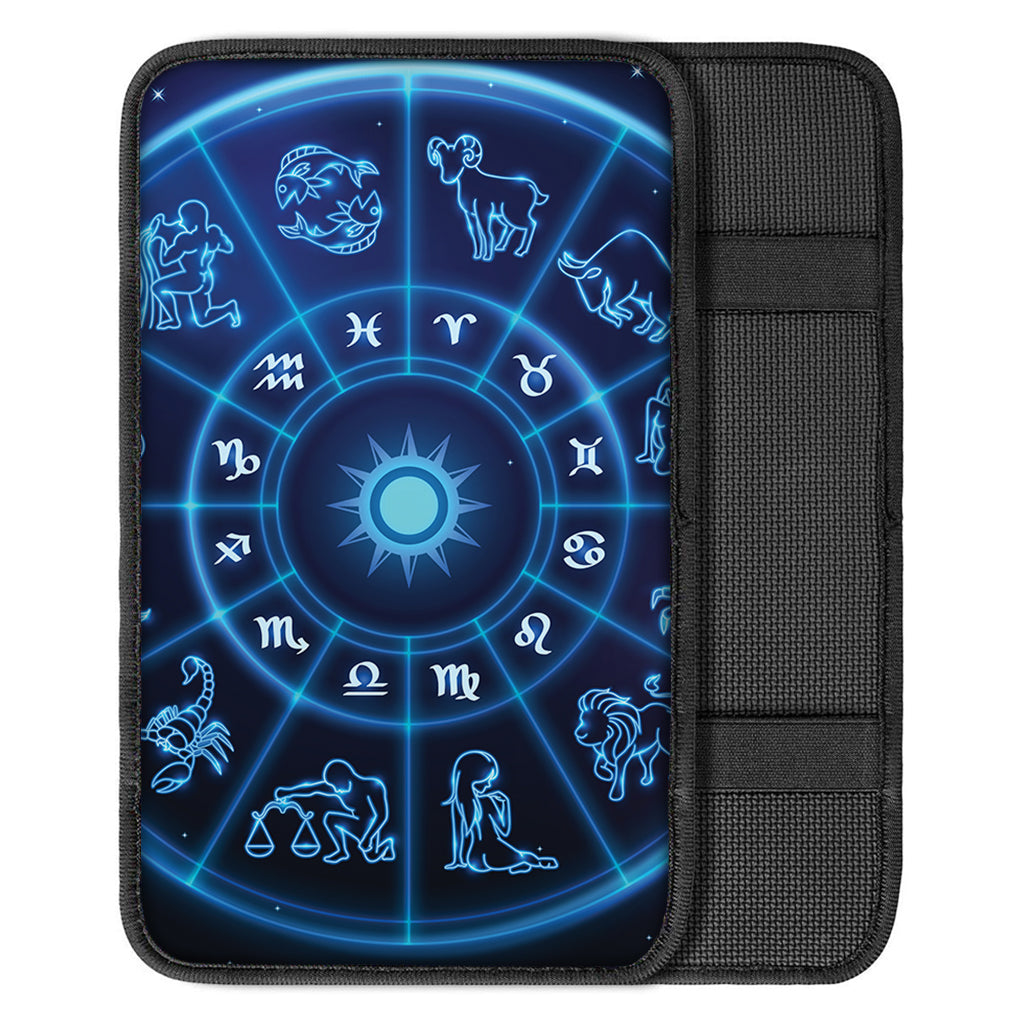 Blue Light Zodiac Circle Print Car Center Console Cover
