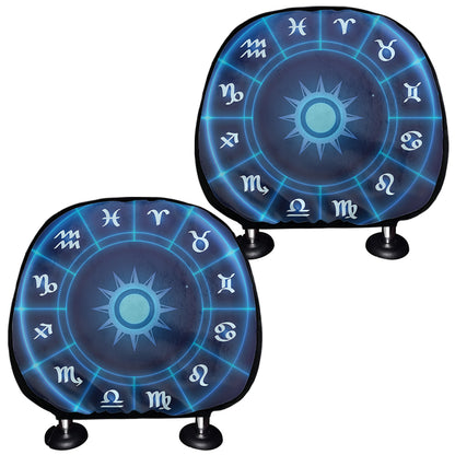 Blue Light Zodiac Circle Print Car Headrest Covers