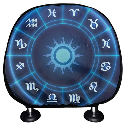 Blue Light Zodiac Circle Print Car Headrest Covers