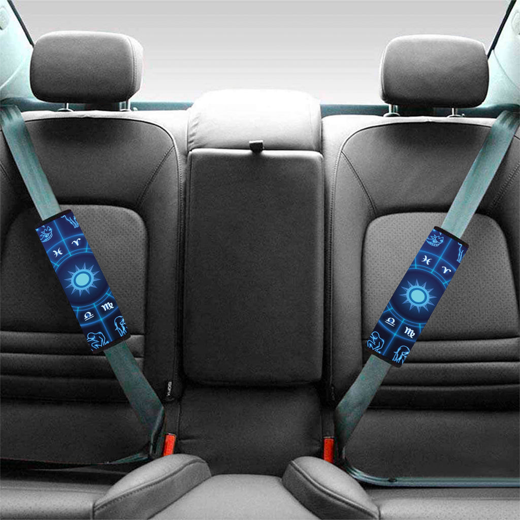 Blue Light Zodiac Circle Print Car Seat Belt Covers