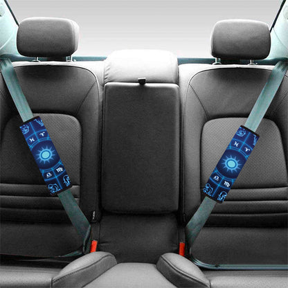 Blue Light Zodiac Circle Print Car Seat Belt Covers