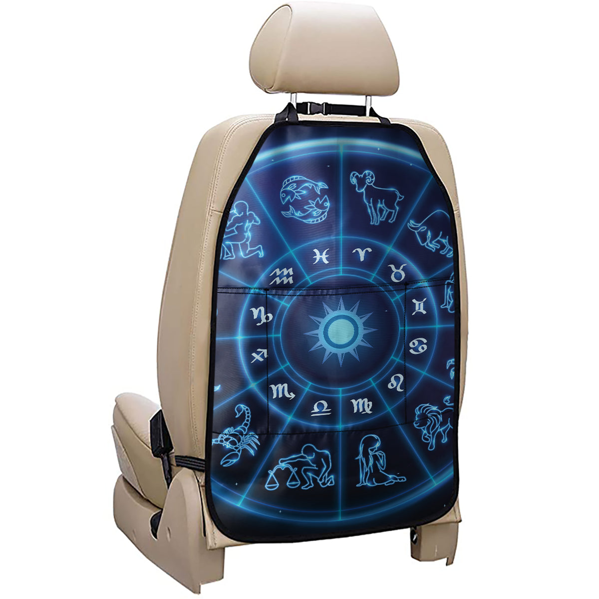 Blue Light Zodiac Circle Print Car Seat Organizers