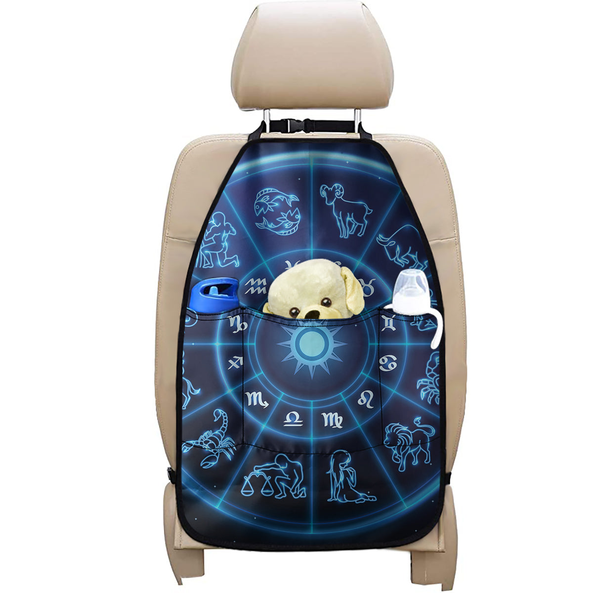 Blue Light Zodiac Circle Print Car Seat Organizers